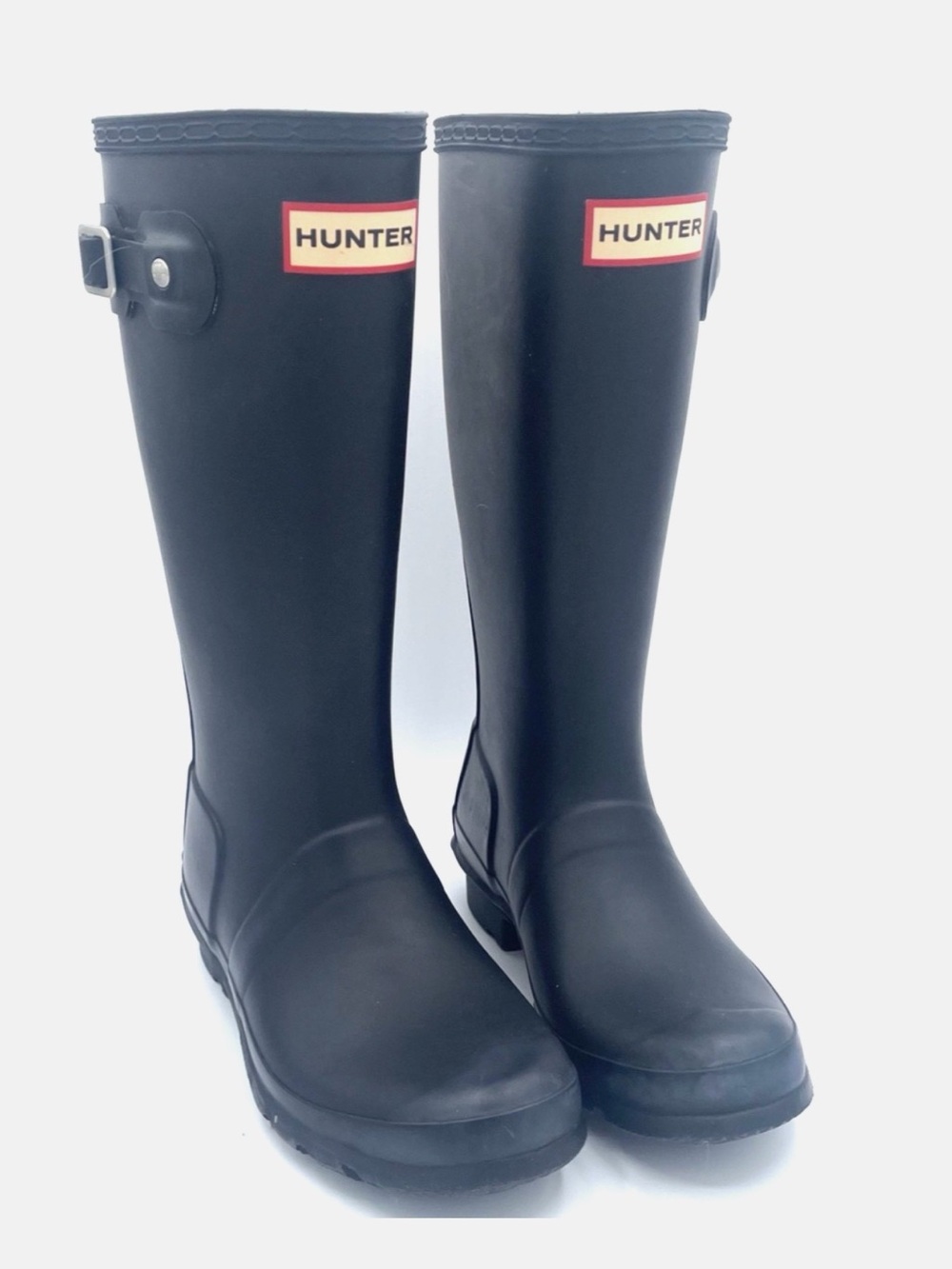 Hunter Matte Black Mid-Calf Rubber Rain Boots with Side Buckle